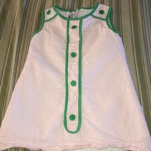 Adorable pink and white seersucker dress.